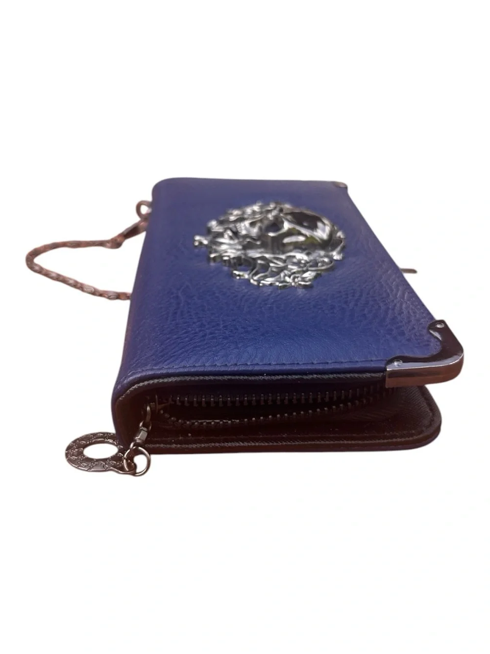 Black Unique Skull Accent Women's Wallet Zip Around Clutch Credit Card Divider